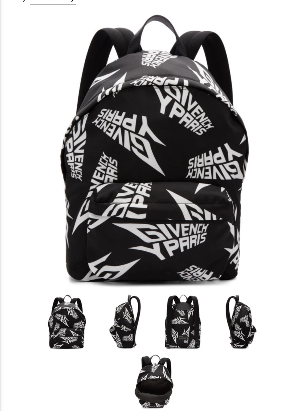 Givenchy Paris Logo Print Nylon Backpack Black White Large Bag